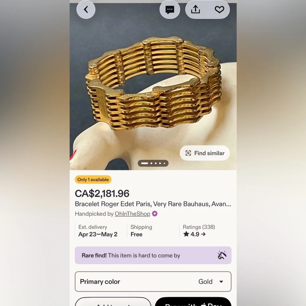 Vintage Architectural Gold Link Bracelet Bauhaus Inspired | Articulated Cuff - Picture 3 of 9